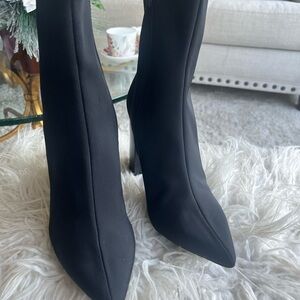 Jeffrey Campbell Black Fabric Flare Heeled Zip Above Ankle Boot sz7